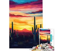 Rompecabezas para Adolescentes de 1000 Piezas Atardecer en el Desierto con Cactus Juego Familiar Juguetes adictivos para Cultivar la Paciencia Un Regalo estupendo Una Obra de Arte (Tamaño 38x52cm)