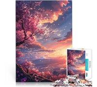 Rompecabezas para Adolescentes de 1000 Piezas Atardecer en el Monte Fuji con Flor de Cerezo Juguetes educativos Apto para Parejas 38x52cm
