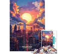 Rompecabezas para Adolescentes de 1000 Piezas Atardecer en Filadelfia EE UU Rompecabezas de 1000 Piezas antiestrés Una Obra de Arte Diversión Familiar y Noche de Juegos (38x26cm)