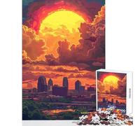 Rompecabezas para Adolescentes de 1000 Piezas Atardecer en Kansas City decoración del hogar Juguetes Regalo Divertido Juego de ingenio difícil y desafiante tamaño 38x52cm