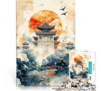 Rompecabezas para Adolescentes de 1000 Piezas Atardecer en la Pagoda China desafío Educativo Regalos para Amigos y Familiares 75x50cm