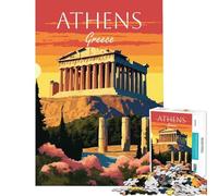 Rompecabezas para Adolescentes de 1000 Piezas Atenas Grecia Puesta de Sol Juego Familiar adictivo para Cultivar la Paciencia Gran Regalo para Juegos Que mejoran la Memoria (tamaño 50x75cm)