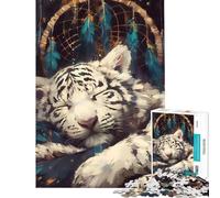 Rompecabezas para Adolescentes de 1000 Piezas Atrapasueños de Tigre Blanco Durmiente Ideal para cumpleaños y Navidad Juego práctico de dificultad Alta para Mayores de 14 años (38x52cm)