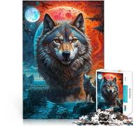 Rompecabezas para Adolescentes de 1000 Piezas Aullando a la Luna del Lobo Solitario Juego Intelectual Grandes Regalos y Juguetes 75x50cm