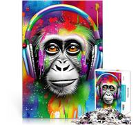 Rompecabezas para Adolescentes de 1000 Piezas Auriculares Divertidos de Mono Actividad Familiar Toda la Familia. 38x26cm
