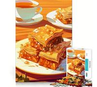 Rompecabezas para Adolescentes de 1000 Piezas Baklava y té,Naturaleza Muerta,articulaciones Suaves,Juguete Divertido para desarrollar la Mente,Juego Relajante,Regalo Divertido para cumpleaños 38x26cm