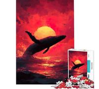 Rompecabezas para Adolescentes de 1000 Piezas Ballena Saltando al Atardecer Diversión en casa decoración de Pared Juegos educativos Apto para Mayores de 14 años (38x52cm)