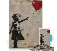 Rompecabezas para Adolescentes de 1000 Piezas Banksy Girl Balloon Red Clean Cut Piece Smart Play Gift Free Time Game Christmas Scene Art (38x26cm)