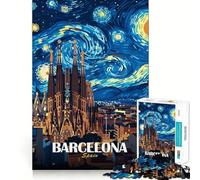 Rompecabezas para Adolescentes de 1000 Piezas Barcelona,España,Sagrada Familia,Arte Nocturno,Piezas de Corte Limpio,Juego Inteligente,Regalo,Tiempo Libre,Juego,Escena navideña,Arte (38x26cm)