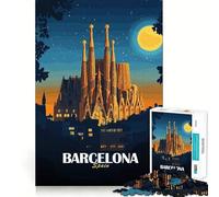 Rompecabezas para Adolescentes de 1000 Piezas,Barcelona,España,Sagrada Familia,ilustración,Ajuste, Arte,Juego cognitivo,Regalo,Juego Lento, (50x75cm)