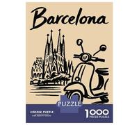 Rompecabezas para Adolescentes De 1000 Piezas Barcelona Travel Poster with Scooter Rompecabezas Juegos Relajantes Pero Divertidos Y Humorísticos Cumpleaños 70x50cm/1000pcs
