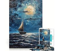 Rompecabezas para Adolescentes de 1000 Piezas Barco a la luz de la Luna,diseño de Bordes precisos,Juego de concentración,Regalo Ideal,Juego para Pasar un rato Agradable,Escena navideña 50x75cm