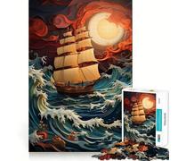 Rompecabezas para Adolescentes de 1000 Piezas Barco en la tormenta,diseño de Bordes Exactos,Juego de concentración,Regalo Ideal,Juego para Pasar un rato Agradable,Escena navideña 38x26cm