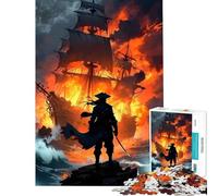 Rompecabezas para Adolescentes de 1000 Piezas Barco en Llamas y Guerrero Solitario Juego Educativo Juguete Juego Intelectual Gran Regalo para los Amantes de los Juegos Una Obra de Arte (38x26cm)