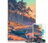 Rompecabezas para Adolescentes de 1000 Piezas Barco Junto al Lago,diseño de Bordes, Juego Divertido y Relajante,Regalo navideño Ideal 50x75cm