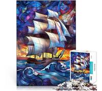 Rompecabezas para Adolescentes de 1000 Piezas Barco Pirata de vidrieras Acertijo para con Piezas de Formas aleatorias Que se entrelazan Completamente 52x38cm
