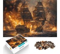 Rompecabezas para Adolescentes de 1000 Piezas Barco Pirata en Batalla Juegos Divertidos con Piezas de Formas aleatorias Que se entrelazan Completamente 75x50cm