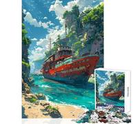 Rompecabezas para Adolescentes de 1000 Piezas Barco Rojo Pintado al óleo Juego Educativo Carrera de Velocidad Manual Juguetes para armar con póster a Juego y Hoja de Preguntas y respuestas (50x75cm)