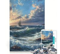 Rompecabezas para Adolescentes de 1000 Piezas: Barcos al Atardecer en el océano, Juego Imposible, Regalo de cumpleaños, con póster y Hoja de Preguntas a Juego 50x75cm