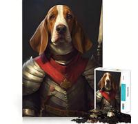 Rompecabezas para Adolescentes de 1000 Piezas Basset Hound con Armadura,Corte Premium,Divertido,lógico,de Habilidad,fácil de Jugar,decoración navideña (38x52cm)