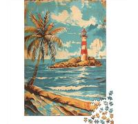 Rompecabezas para Adolescentes De 1000 Piezas Beach Lighthouse Palm Tree Art Print Rompecabezas para Adultos Juego De Ingenio Regalos para Mujeres Desafiante De Completar 70x50cm/1000pcs