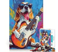 Rompecabezas para Adolescentes de 1000 Piezas Beagle Guitarrista,Arte de Corte Fino,Actividad para desarrollar la Mente,Juego Relajante, (50x75cm)