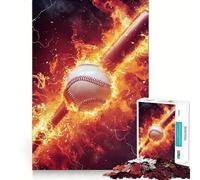 Rompecabezas para Adolescentes de 1000 Piezas Béisbol en Llamas,Ajuste, Arte,Juego cognitivo,Regalo,Juego Lento,Regalo de Arte navideño (38x26cm)
