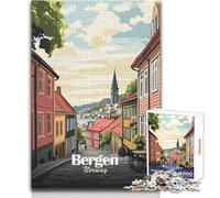 Rompecabezas para Adolescentes de 1000 Piezas,Bergen,Noruega,Vista de la Calle,ilustración,Juego desafiante,Juguetes educativos,Juguetes antiestrés,tamaño 38x52cm