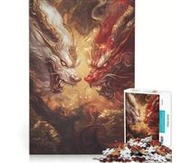 Rompecabezas para Adolescentes de 1000 Piezas Bestias míticas chocando Entre Llamas Doradas Juego de ingenio Actividades Divertidas para Hacer en casa Regalo para Mujeres 38x52cm