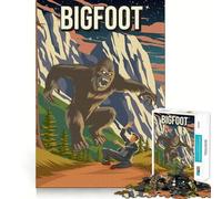 Rompecabezas para Adolescentes de 1000 Piezas,Bigfoot,críptido,Minimalista,Retro,Monstruo,póster de Viaje,Arte de Corte Fino,Actividad para Mentes Inteligentes,Juego Relajante,Regalo Tranquilo