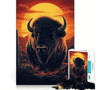 Rompecabezas para Adolescentes de 1000 Piezas Bisonte al Atardecer en el Desierto,Corte Premium,Divertido,lógico,de Habilidad,fácil de Usar,decoración navideña (50x75cm)