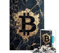 Rompecabezas para Adolescentes de 1000 Piezas Bitcoin Black and Gold Marble Rompecabezas para Adultos Juego práctico Una Obra de Arte Interacción Entre Padres e Hijos (tamaño 38x52cm)