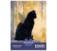 Rompecabezas para Adolescentes De 1000 Piezas Black Cat Fairy with Golden Wings Rompecabezas para Adultos Juegos Familiares Pero Divertidos Y Humorísticos Desafío Educativo 38x26cm/1000pcs