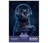 Rompecabezas para Adolescentes De 1000 Piezas Black Cat Gamer Rompecabezas Juguetes Antiestrés Corte De Precisión Cumpleaños 38x26cm/1000pcs