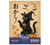 Rompecabezas Para Adolescentes De 1000 Piezas Black Cat Halloween Pumpkin Japanese Art Rompecabezas Para Adultos Juguete Decoración De Pared Carrera De Velocidad Manual Desafío Educativo 38x26cm/1000p