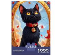 Rompecabezas para Adolescentes De 1000 Piezas Black Cat in A Golden Frame Rompecabezas para Adultos Juego Familiar Alivia El Estrés Interacción Entre Padres E Hijos 38x26cm/1000pcs