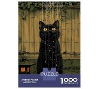Rompecabezas para Adolescentes De 1000 Piezas Black Cat in Japanese Garden Shower Rompecabezas Juego De Ingenio Decoración Perfecta Regalos Y Cumpleaños Únicos 52x38cm/1000pcs