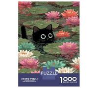 Rompecabezas para Adolescentes De 1000 Piezas Black Cat in Lily Pond Pixel Art Rompecabezas para Adultos Juguete Decoración De Pared Mejora La Memoria Regalos De Cumpleaños Y Únicos 70x50cm/1000pcs