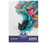 Rompecabezas para Adolescentes De 1000 Piezas Black Cat in Water Lily Pond Painting Rompecabezas para Adultos Juegos Relajantes Regalos para Mujeres Ayuda A Ejercitar El Cerebro 70x50cm/1000pcs