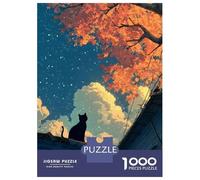 Rompecabezas para Adolescentes De 1000 Piezas Black Cat on Rooftop Under Autumn Sky Rompecabezas para Adultos Juegos Familiares Corte De Precisión Regalos Y Cumpleaños Únicos 38x26cm/1000pcs