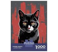 Rompecabezas para Adolescentes De 1000 Piezas Black Cat Portrait with Red Backdrop Rompecabezas para Adultos Juegos Relajantes Análisis Y Lógica Difícil Y Desafiante 52x38cm/1000pcs