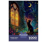 Rompecabezas para Adolescentes De 1000 Piezas Black Cat Reaching for Stars Rompecabezas para Adultos Juguete Decoración De Pared Mejora La Memoria Regalos De Cumpleaños Y Únicos 70x50cm/1000pcs