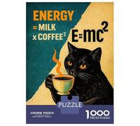 Rompecabezas para Adolescentes De 1000 Piezas Black Cat with Coffee and Equation Rompecabezas Juegos Familiares Decoración Perfecta Cumpleaños Y Navidad 70x50cm/1000pcs