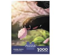 Rompecabezas para Adolescentes De 1000 Piezas Black Cat with Flower Petal Rompecabezas para Adultos Juegos Divertidos Decoración De Pared 38x26cm/1000pcs
