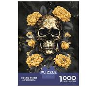 Rompecabezas para Adolescentes De 1000 Piezas Black Gold Skull Flower Rompecabezas para Adultos Juego Práctico Una Obra De Arte Cumpleaños 52x38cm/1000pcs