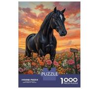 Rompecabezas para Adolescentes De 1000 Piezas Black Horse in Bloom Rompecabezas para Adultos Juguete Decoración De Pared Decoración del Hogar Juego Desafiante Regalos 52x38cm/1000pcs
