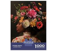 Rompecabezas para Adolescentes De 1000 Piezas Black Woman Floral Flowers Rompecabezas para Adultos Juguete Decoración De Pared Carrera De Velocidad Manual Desafío Educativo 52x38cm/1000pcs