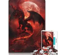 Rompecabezas para Adolescentes de 1000 Piezas Blood Moon Dragon 1000 Piezas para Adolescentes con póster a Juego y Hoja de Trivia para Mayores de 14 años 38x26cm