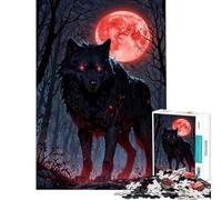 Rompecabezas para Adolescentes de 1000 Piezas Blood Moon Hunter︰ Black Wolf Ayuda a ejercitar el Cerebro Diversión Familiar Juguetes DIY para Mayores de 14 años (38x26cm)
