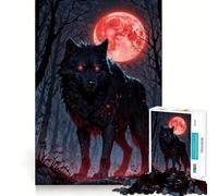 Rompecabezas para Adolescentes de 1000 Piezas Blood Moon Hunter︰ Black Wolf Exact Edge Art,Juego Divertido y Relajante,Regalo navideño Tranquilo 50x75cm